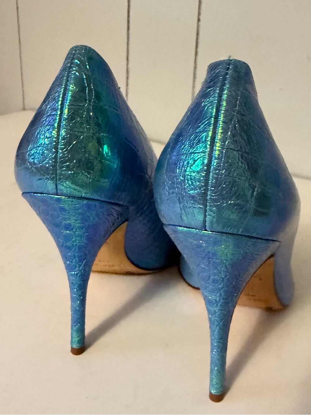 Blue Turquoise Croc Embossed Aquatic Pointy Toe Pump Leather Kate Spade Size 9 - Picture 5 of 5